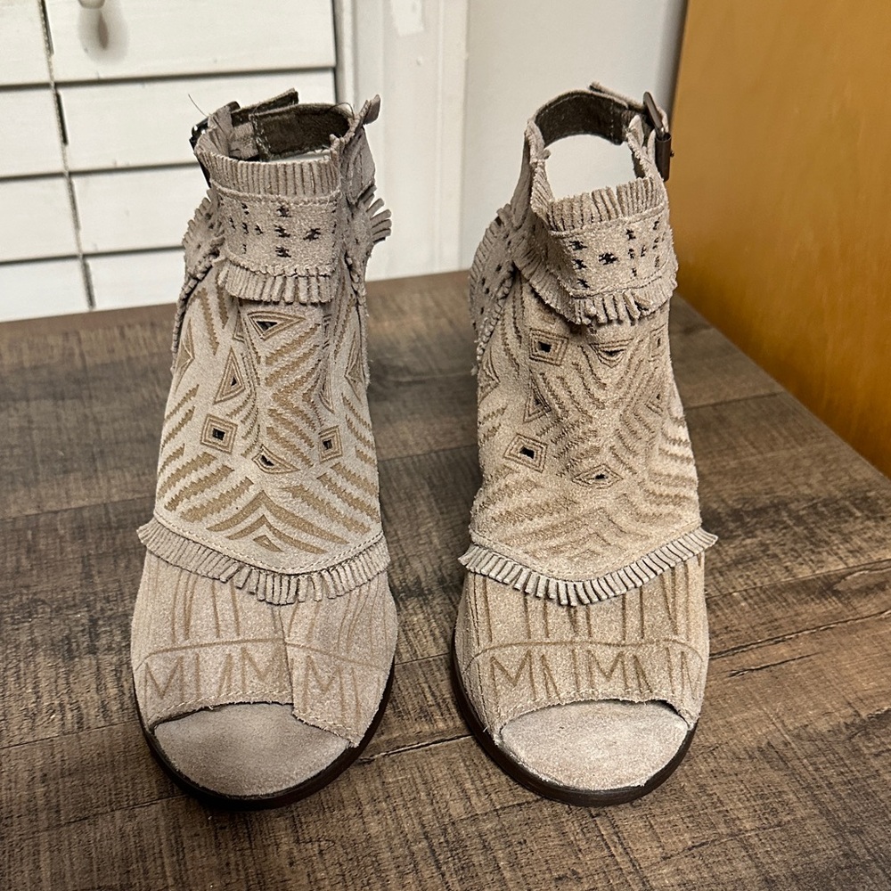 Naughty Monkey Taupe Fringed Open-Toe Heels - Picture 4 of 7